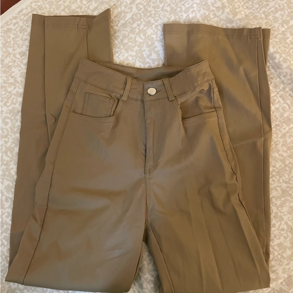 Khaki leather pants